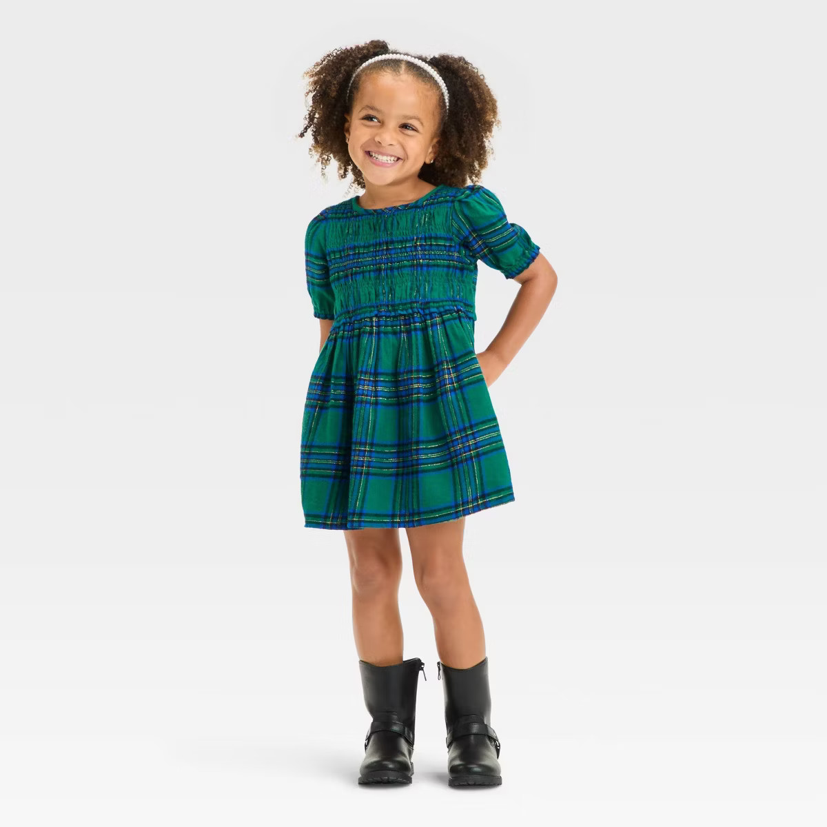 Toddler Girls' Short Sleeve Plaid Dress - Cat & Jack™ Green | Target