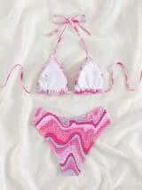 Wavy Print Bikini Set Smocked Halter Triangle Bra & Bikini Set 2 Piece Bathing Suit | SHEIN