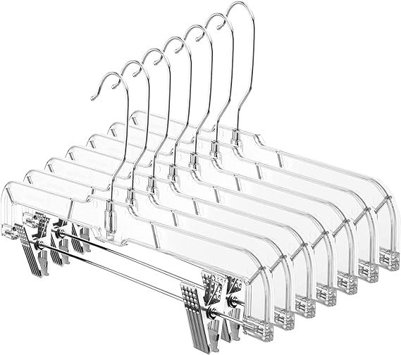 HOUSE DAY Pant Hangers Skirt Hangers with Clips 12 Pack, 14 Inch Clear Plastic Pant Hangers with ... | Amazon (US)
