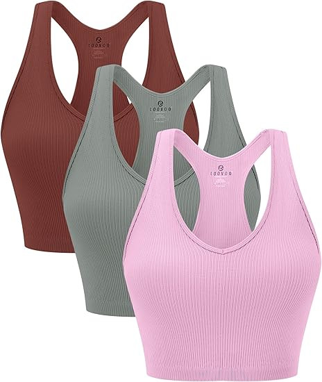 Loovoo Women's 2/3 Pack Racerback Crop Tops Seamless Ribbed Workout Athletic Tank Tops | Amazon (US)