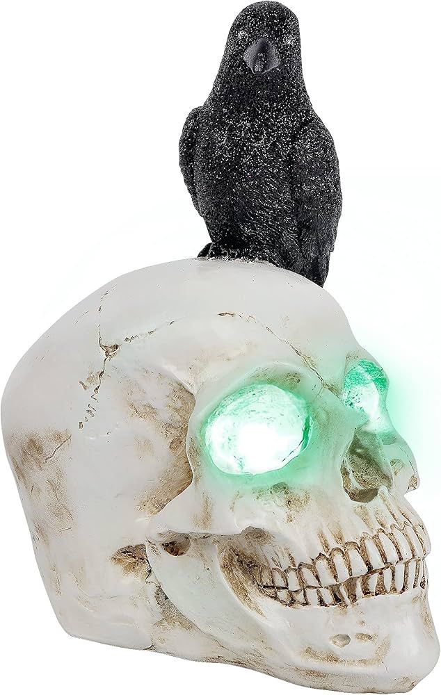DR.DUDU Raven on Skull Halloween Decoration with LED Lights, Gothic Crow Perching on Skeleton Resin  | Amazon (US)