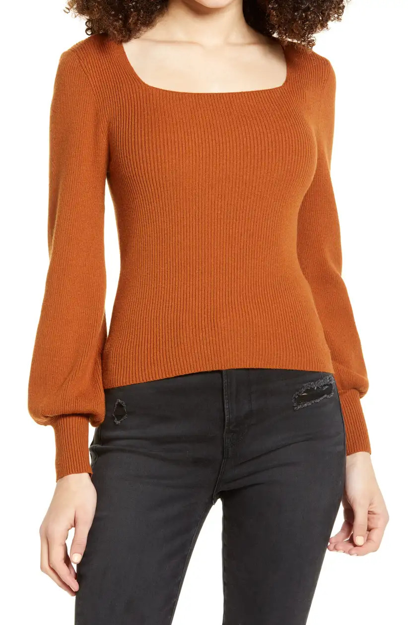 All in Favor Rib Square Neck Sweater | Nordstrom