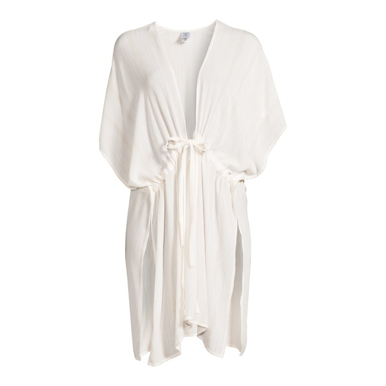 Time and Tru Women's Tie Front Layering Piece, Sizes S-3XL, Ivory Gold | Walmart (US)