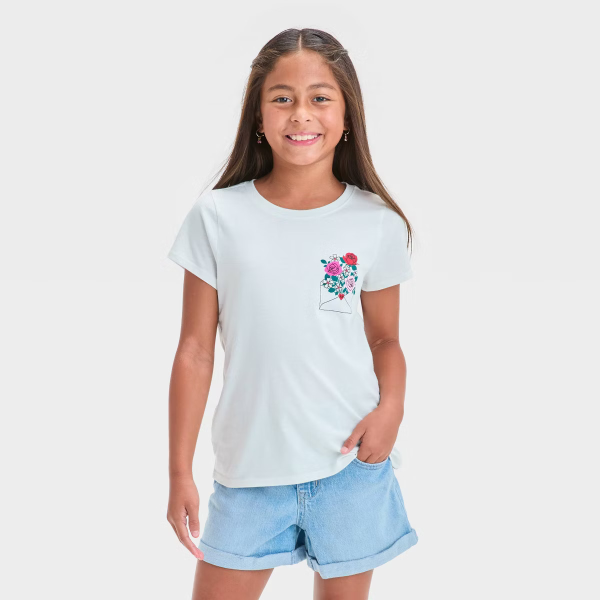 Girls' Short Sleeve Valentine's Day 'Rose Letter' Graphic T-Shirt - Cat & Jack™ Cream | Target
