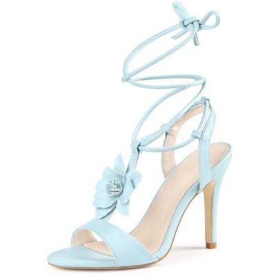 BLISSFUL STEP Flower T-Strap Adjustable Lace Up Stiletto High Heel Sandals for Women 8 Sky Blue | Target
