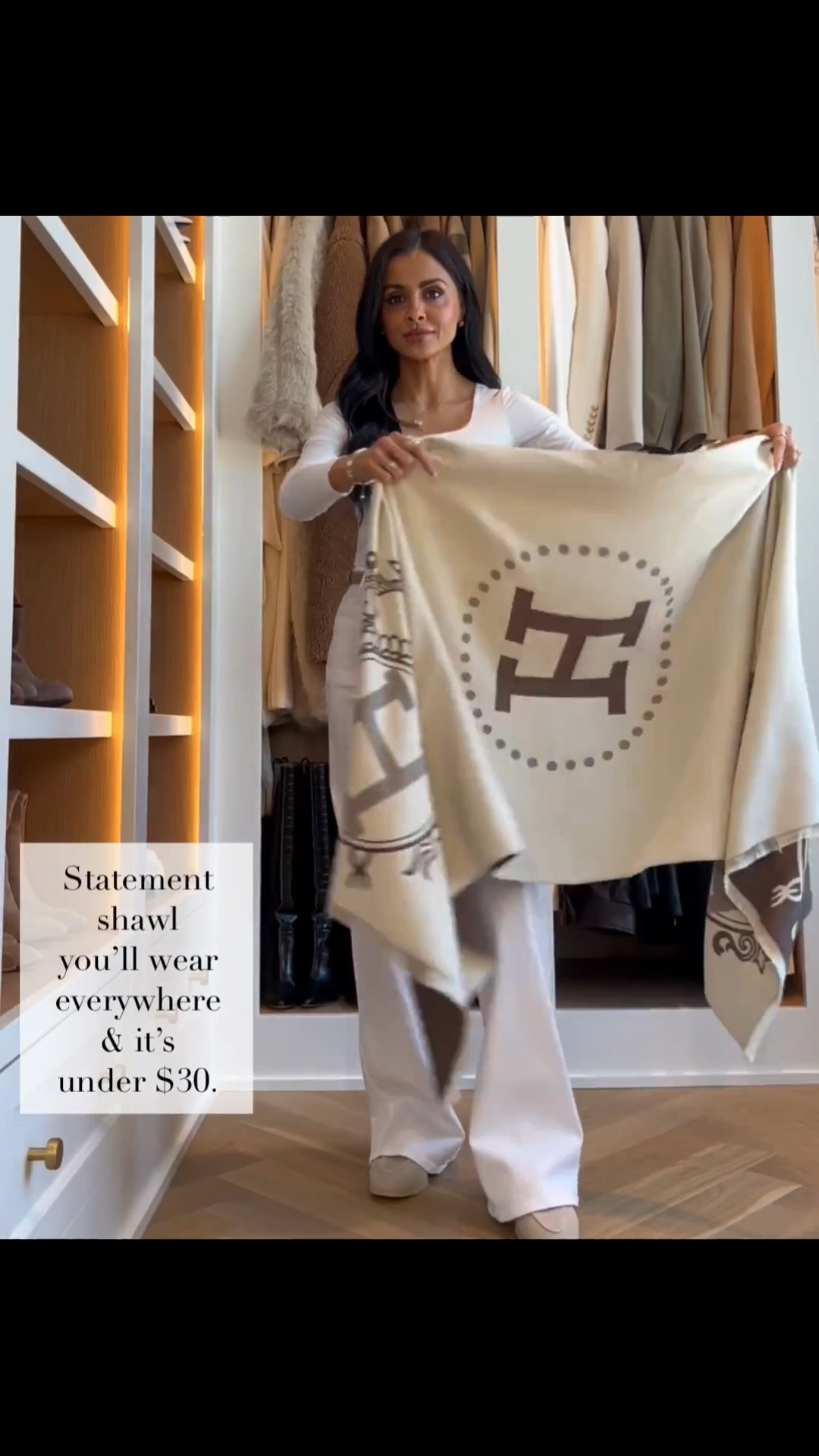 An Amazon shawl that truly looks designer. The oversized silhouette, luxe weight, and classic equestrian inspired print make it feel high end and timeless. I love how the reversible neutral tones instantly elevate a simple white tank and wide leg denim, adding that polished, layered look without trying too hard. It is the perfect travel wrap, lightweight layer, and statement accessory all in one. Such a chic luxe look for less piece.

MiaMiaMine Amazon shawl designer inspired wrap luxe look for less equestrian print shawl neutral layering piece oversized wrap women chic fall outfit elevated everyday style travel wrap scarf Hermes inspired shawl classic neutral wardrobe statement accessory business casual work outfit 


#LTKSaleAlert #LTKOver40 #LTKspring
