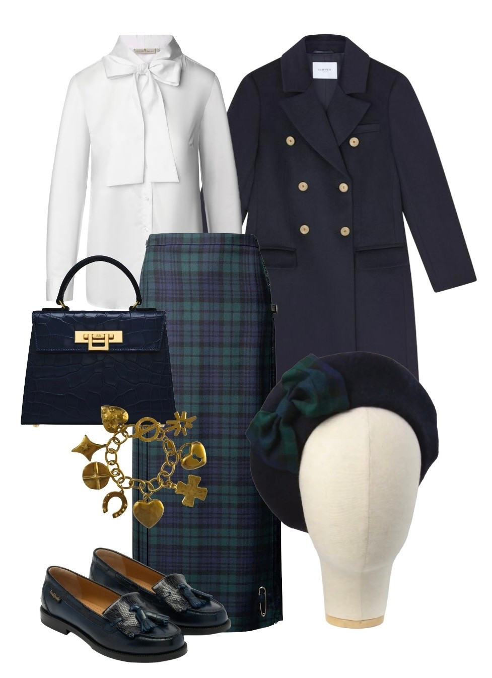 From work to weekends, this royal Princess look is AW25 perfection! 

Tie Neck White Blouse & Maxi Kilt Skirt in Blackwatch Tartan - both House of Bruar

Natalia Long Navy Military Style Double Breasted Wool Coat with gold buttons in Midnight Blue - LK Bennett London (use code REBECCALIPKINAUTHOR15 for a 15% discount on full price styles)

Fonteyn Navy Leather Chester Tassel Loafers - Russell and Bromley (selling fast!)

Navy Top Handle Bag - Lalage Beaumont 

Rooney Chunky Charm Bracelet - Wolf & Badger 

Navy / Blackwatch Tartan Bow Wool Beret - Imogen’s Imagination at Etsy

#royalstyle #princessstyle #LTKwinter #LTKeurope #LTKluxury #coatseason #christmasoutfit 

#LTKautumn #LTKluxury #LTKuk