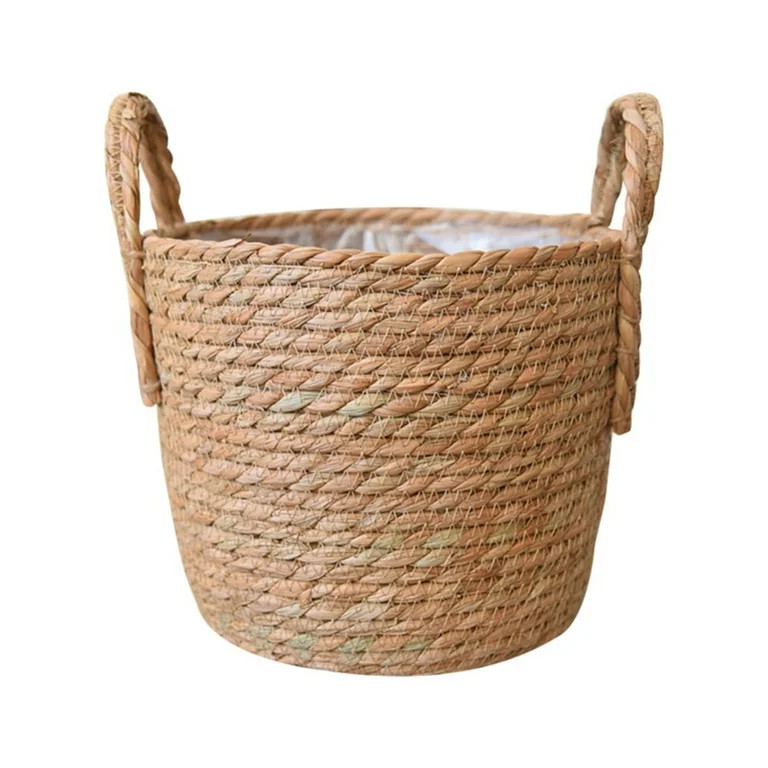 Round Wicker Basket with Handles,Wicker Planter Seagrass Basket Planter Woven Flower Pot,Indoor P... | Walmart (US)