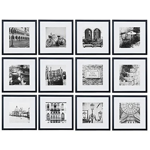 12 Piece Black Square Photo Gallery Wall Picture Frame Set with Hanging Template - Walmart.com | Walmart (US)