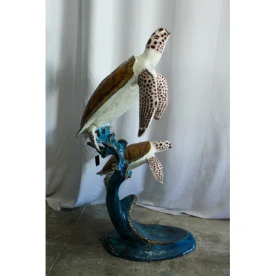 Nifao Bronze Sea Turtle Fountain Statue – Large Indoor/Outdoor Ocean-Inspired Sculpture,Two Turtles on Coral Wave Base, Handcrafted Lost Wax Casting, | Wayfair North America