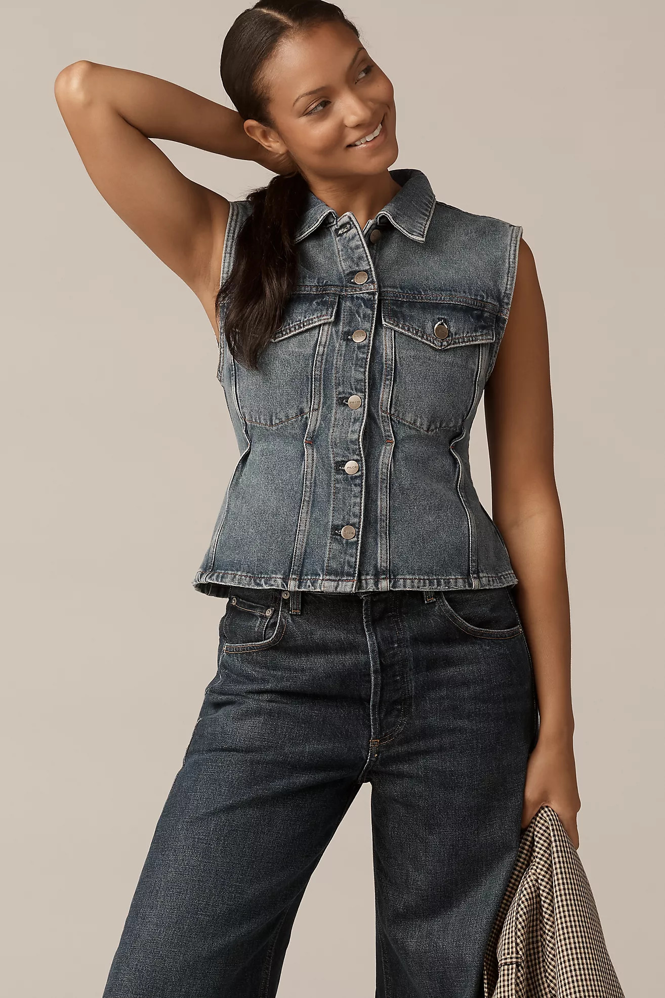 Pilcro Strong Shoulder Peplum Denim Vest | Anthropologie (US)