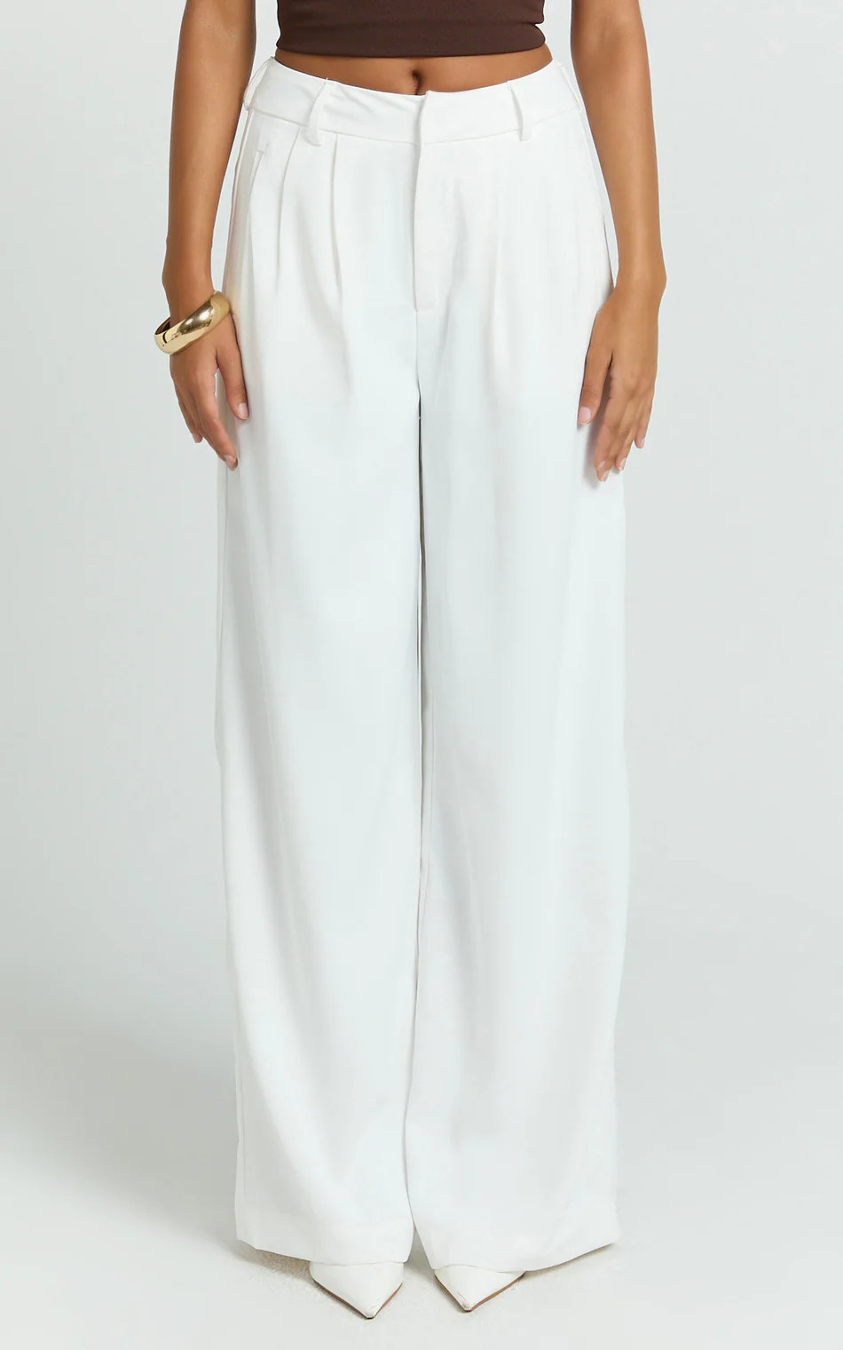 Xandria Pants - Low Rise Double Pleated Wide Leg Pants in White | Showpo (ANZ)