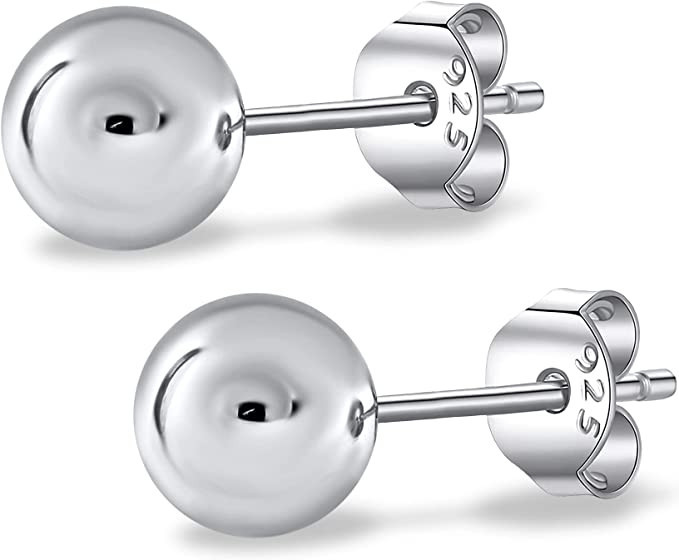 18k Gold Plated Sterling Silver Ball Stud Earrings 3mm-8mm, Hypoallergenic Women & Girls Studs Ea... | Amazon (US)