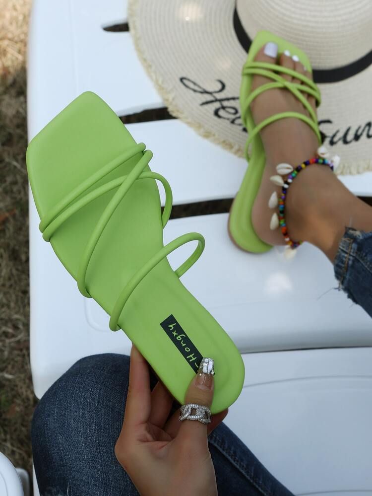 Women Cross Strap Open Toe Slide Sandals, Fashionable Solid Minimalist Flat Sandals | SHEIN