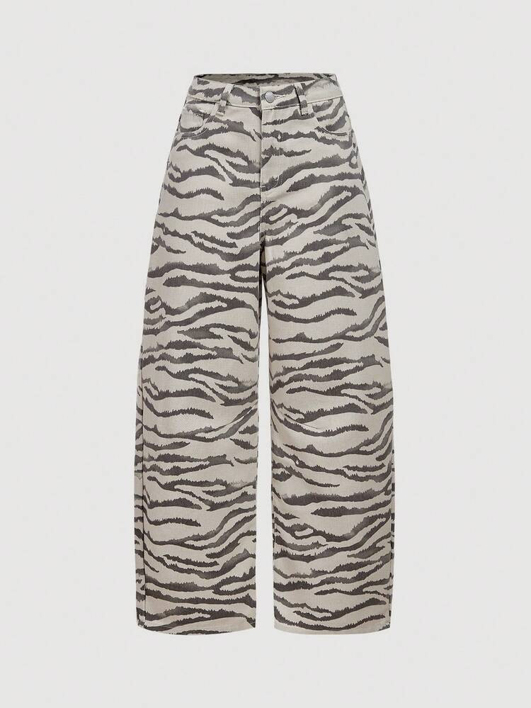 SHEIN MOD Women's Fashion Contrast Color Straight Loose High Waist Belt Loop Jeans,Fall,Fall Clothes For Women,Women's Winter Clothes | Zebra Pants | SHEIN