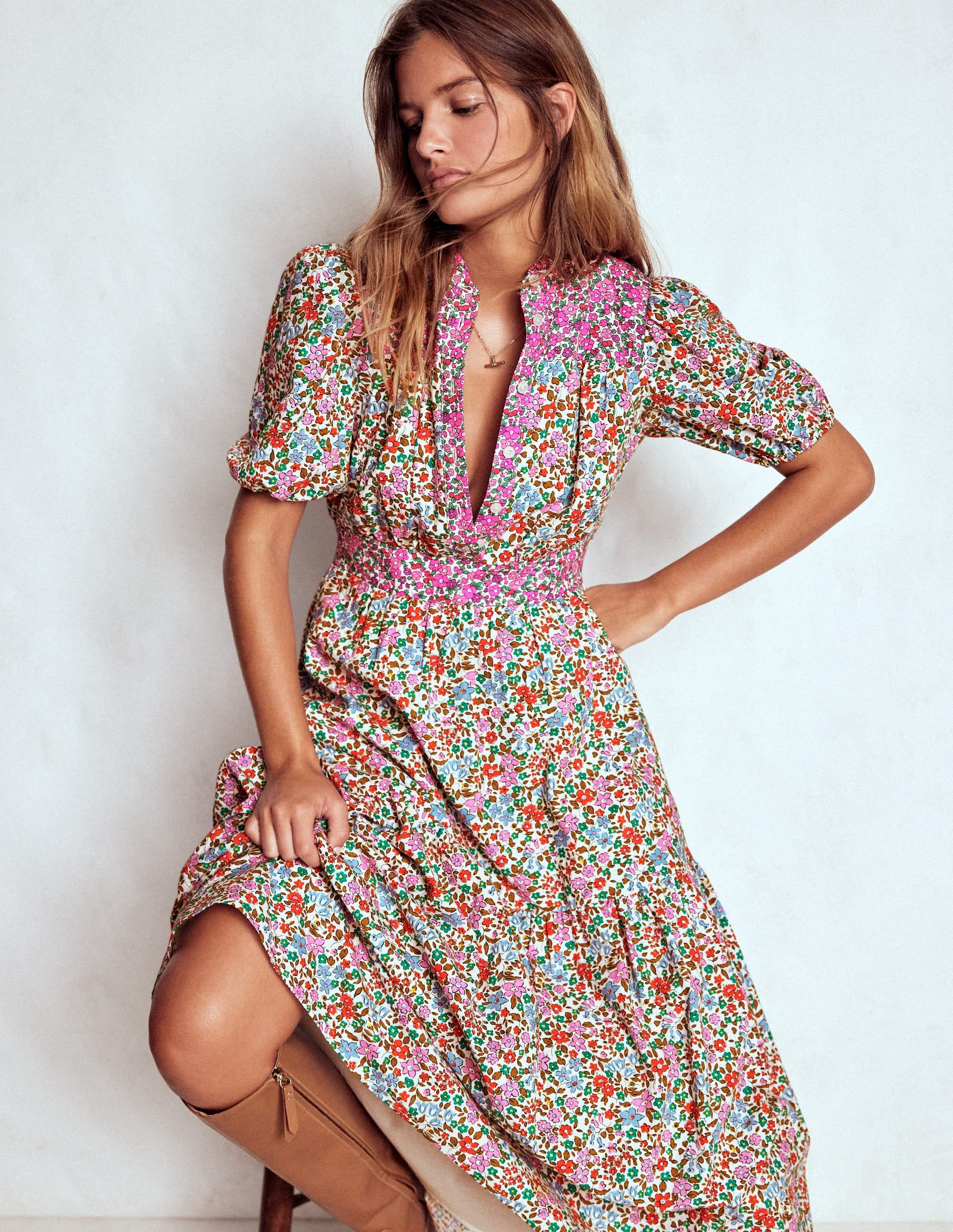 Beatrice Cotton Midi Dress-Multi, Flowerbed Cluster | Boden (US)