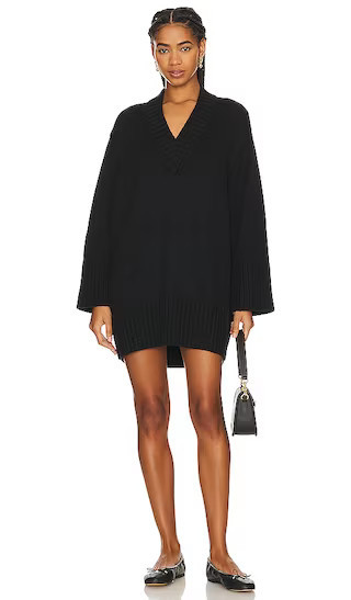 Roho V Neck Sweater Dress in Black Sweater Dress Black Fall Dress Back Mini Dress Black Knit Dress | Revolve Clothing (Global)