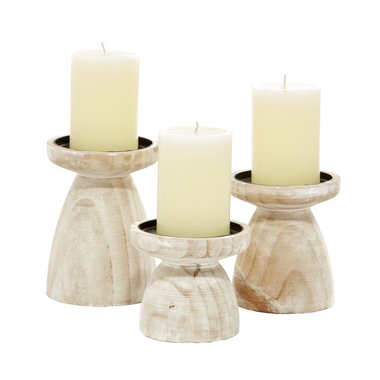 Woven Paths Indoor 6", 5", 4"H Natural Wood Candle Holders, Brown, 3 Pieces | Walmart (US)