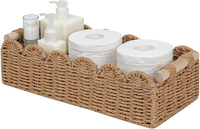 CubesLand Paper Rope Scalloped Edge Toilet Paper Storage Basket, Small Living Room, Bedroom Decor... | Amazon (US)