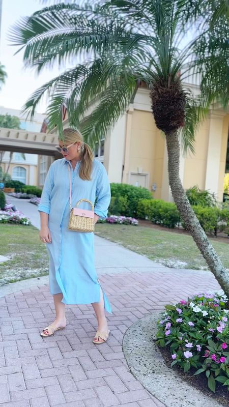 A layer to wear over your suit. Blue linen shirt caftan. So cozy and this wicker and bamboo crossbody bag is now in blush leather. 

#LTKitbag #LTKVideo #LTKover40