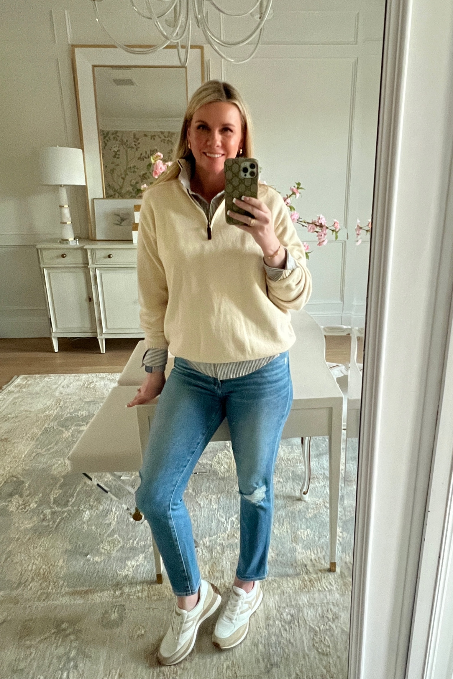Love these Veronica Beard sneakers striped shirt with half zip sweater jeans are true to size love them!

#LTKSeasonal #LTKfindsunder100 #LTKstyletip