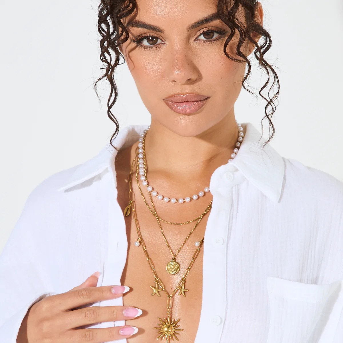 Gold Pearl Layered Necklace | Noughts and Kisses