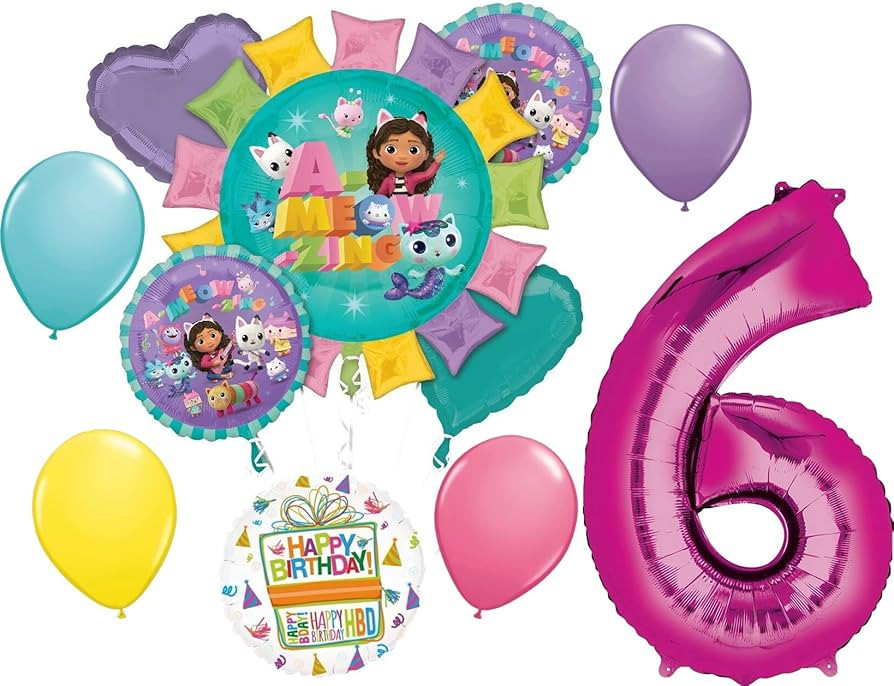 Gabby's 6th Birthday Party Supplies Cats and Dollhouse Balloon Bouquet Decorations | Amazon (US)