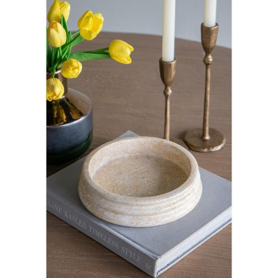 Moda Furnishings Simple and modern marble decorative bowl | Round, striped design | Natural cream color | Multifunctional fruit bowl/jewelry box | Target