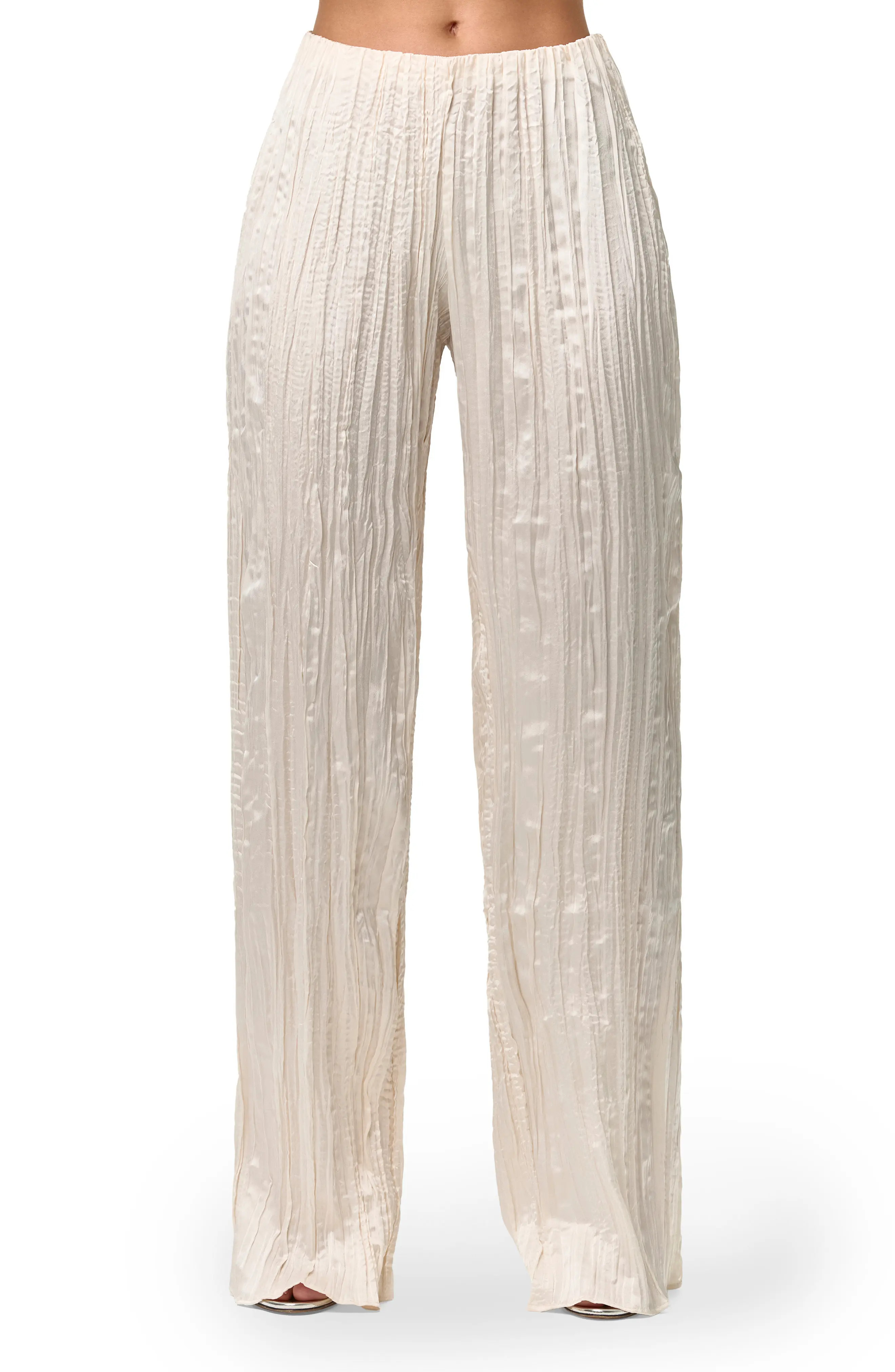 Pliss\u00e9 Straight Leg Satin Pants (Women) | Nordstrom | Nordstrom