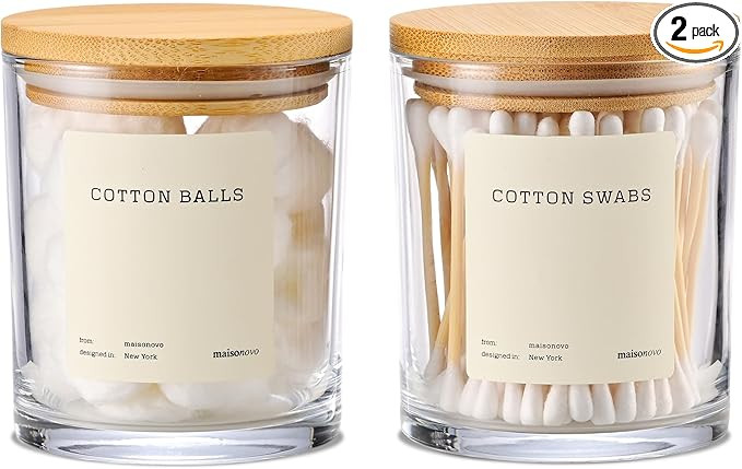 MaisoNovo Qtip Holder Bathroom Set – Airtight Q tip and Cotton Round Holder with Lid to Store C... | Amazon (US)