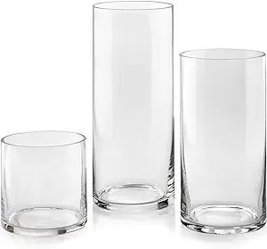 Set of 3 Glass Cylinder Vases 5, 8, 10 Inch Tall – Multi-use: Pillar Candle, Floating Candles H... | Amazon (US)