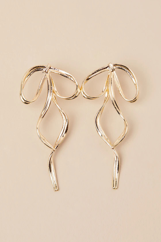 Neoma Gold Oversized Bow Earrings | Lulus
