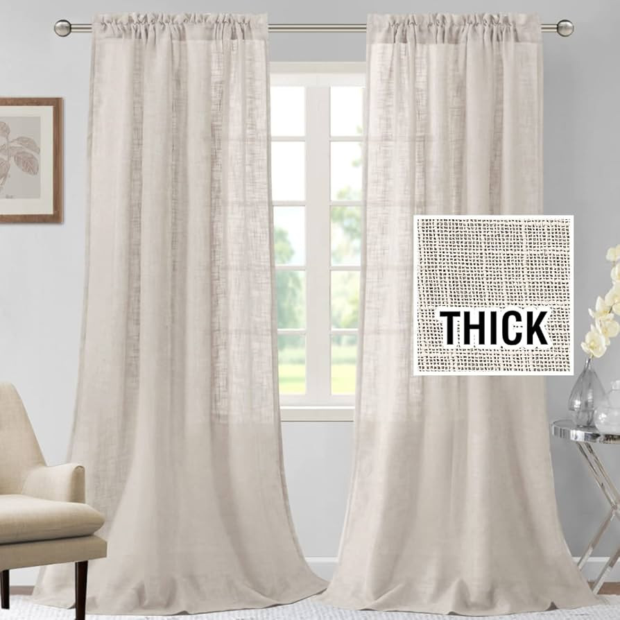 H.VERSAILTEX Linen Curtains - 108 Inch Long Natural Linen Blended Textured Light Filtering Rod Po... | Amazon (US)