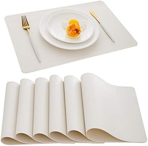 DOLOPL Placemats White Placemat Leather Table Mats Set of 6 Heat Resistant Easy to Clean Wipeable Wa | Amazon (US)