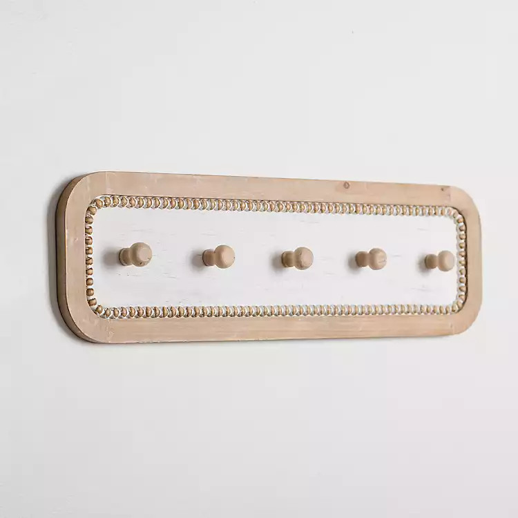 New! White and Natural Wood Beaded Wall Hooks | Kirkland's Home