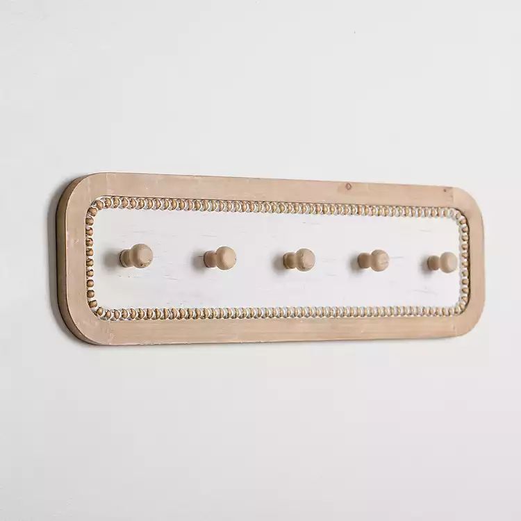 New! White and Natural Wood Beaded Wall Hooks | Kirkland's Home