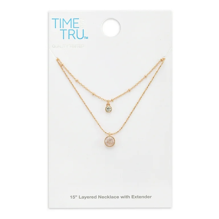 Time and Tru Women’s Layered Necklace with Cubic Zirconia Pendant | Walmart (US)