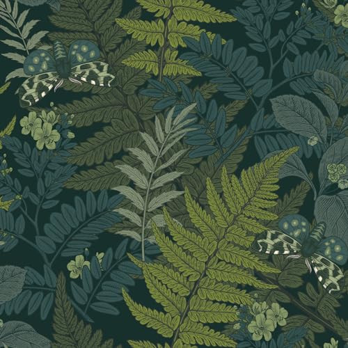 VEELIKE Green Fern Forest Peel and Stick Butterflies Botanical Wallpaper Dark Tropical for Bedroo... | Amazon (US)