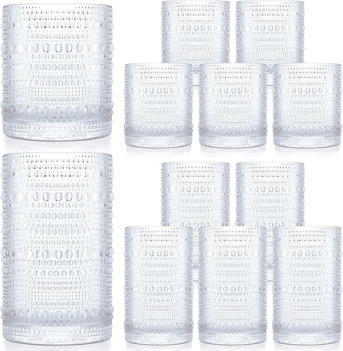 Nuanchu Hobnail Drinking Glasses 11 oz 14 oz Romantic Water Glasses Embossed Cocktail Glasses Tum... | Amazon (US)