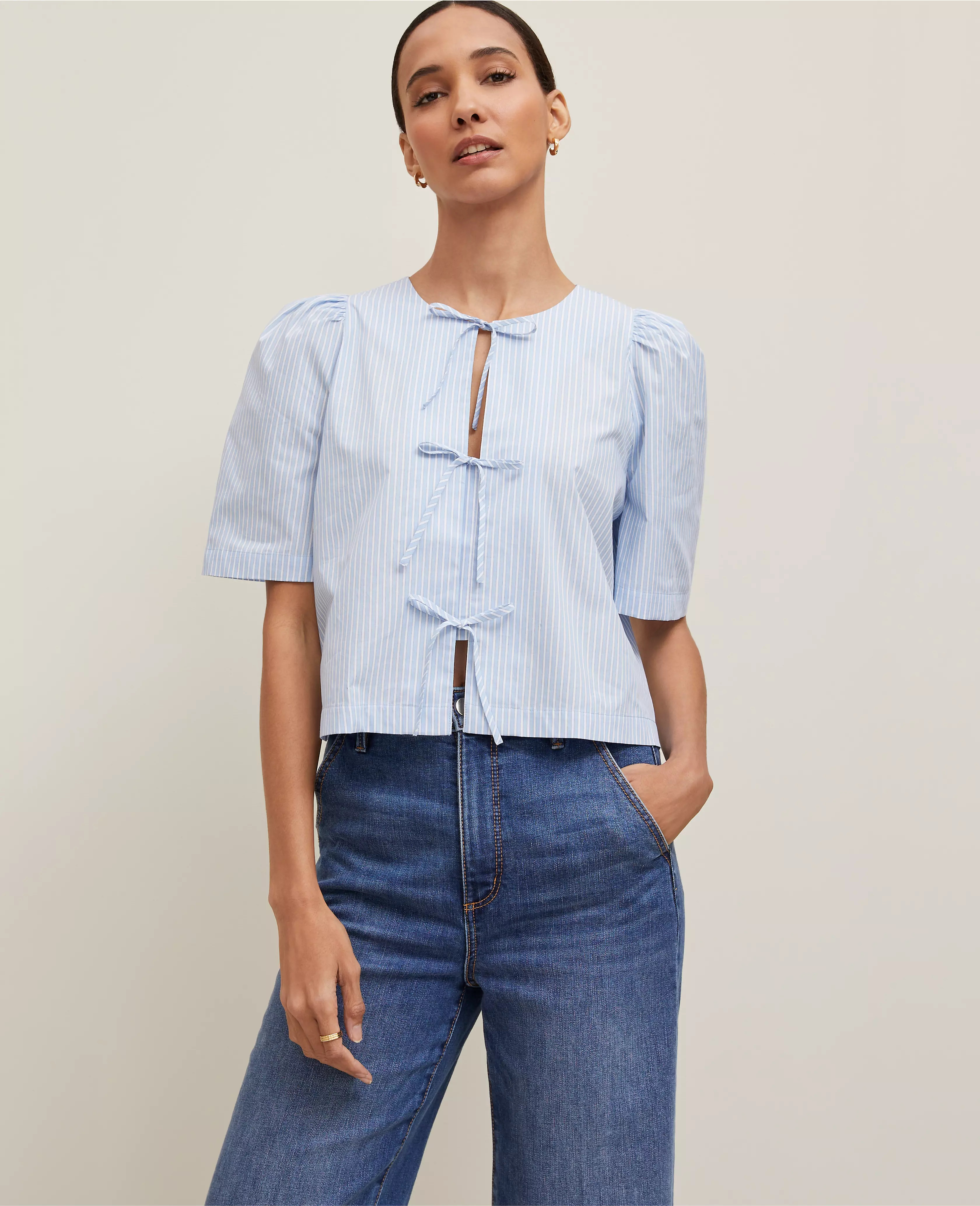 Striped Triple Tie Blouse | Ann Taylor
