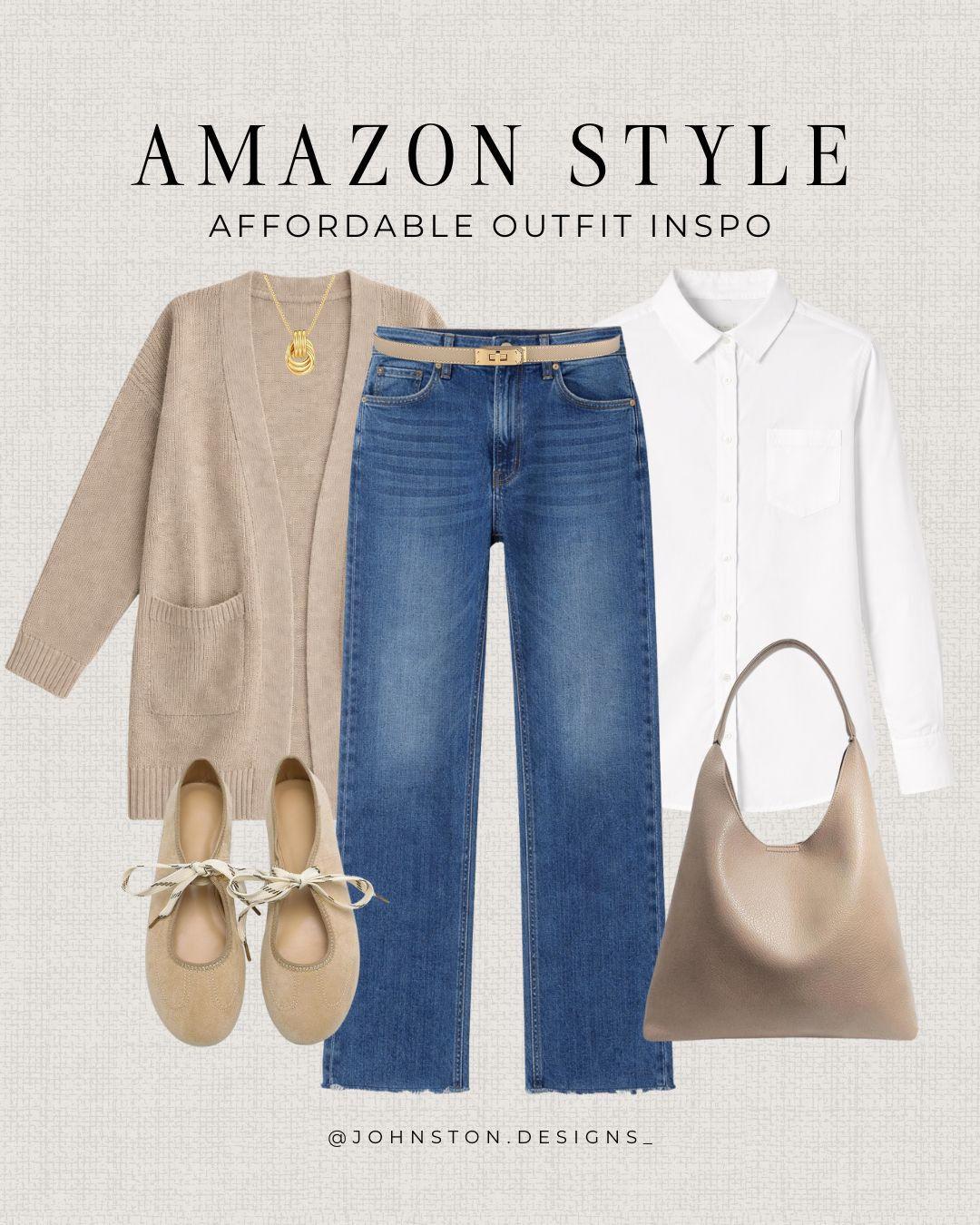Amazon everyday outfit. 🤍 Classic layers, polished denim and timeless accessories you’ll reach for again and again.


Amazon style, casual chic, neutral cardigan, straight jeans, white blouse, ballet flats, shoulder bag, capsule pieces, affordable fashion, workwear inspo, classic styled look, spring. 

 #LTKootd #LTKWorkwear