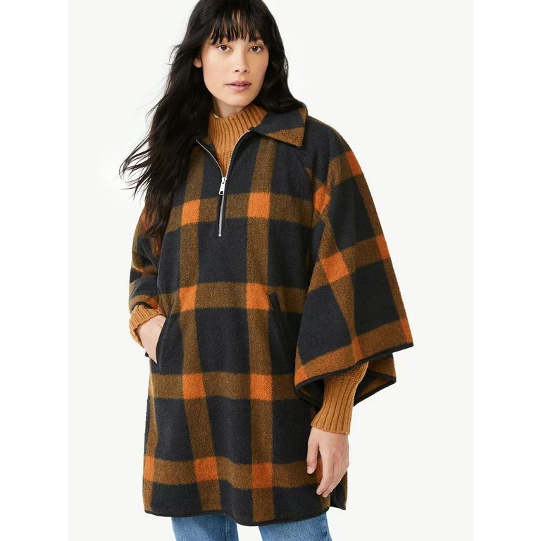 Free Assembly Women's Half Zip Poncho with Collar | Walmart (US)