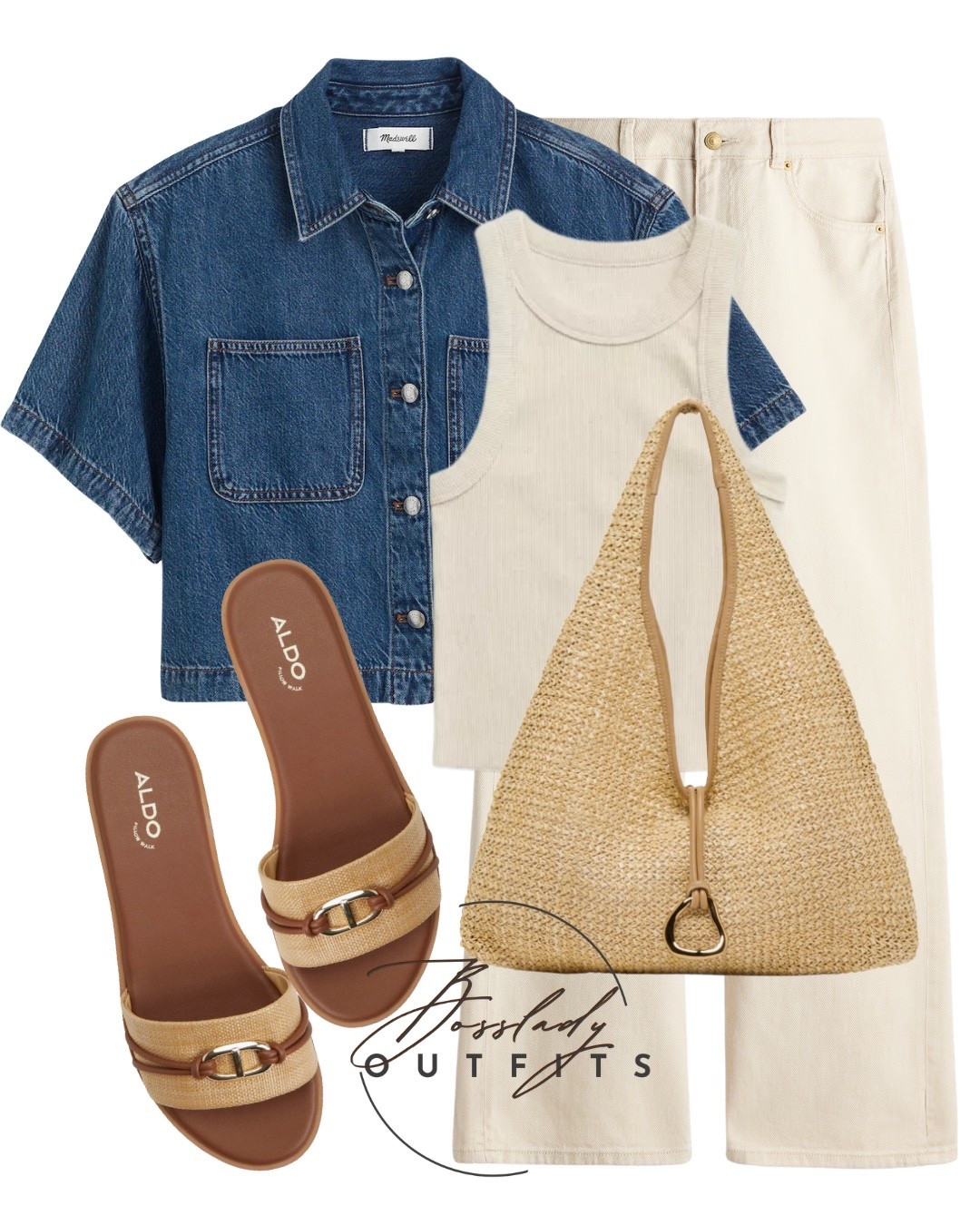 Effortless Spring Neutrals & Denim 🤍💙
The perfect casual chic outfit for transitional weather! I layered a classic short-sleeve denim shirt over a staple cream ribbed tank and paired them with elevated cream wide-leg jeans. To complete this warm-weather look, I added the perfect textured accessories: a woven straw hobo bag and chic Aldo slide sandals. This is the ultimate everyday uniform for brunch, weekend errands, or your next vacation!

#LTKbag #LTKsummer #LTKshoes