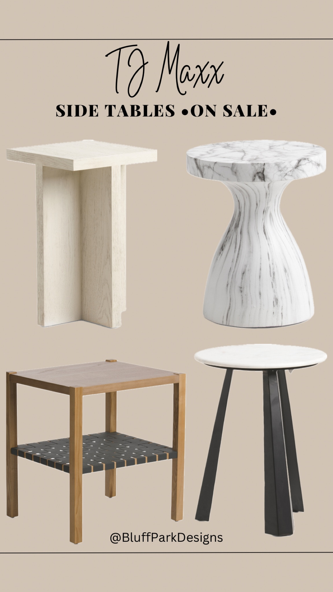 •TJ Maxx Side Table Options ON SALE•

•All 4 Options $75 and UNDER•

Furniture, Table, Side Table, Living Room Furniture, Wood Table, Black Table, Marble Table, TJ Maxx, Shop 

#LTKsalealert #LTKfindsunder100 #LTKhome