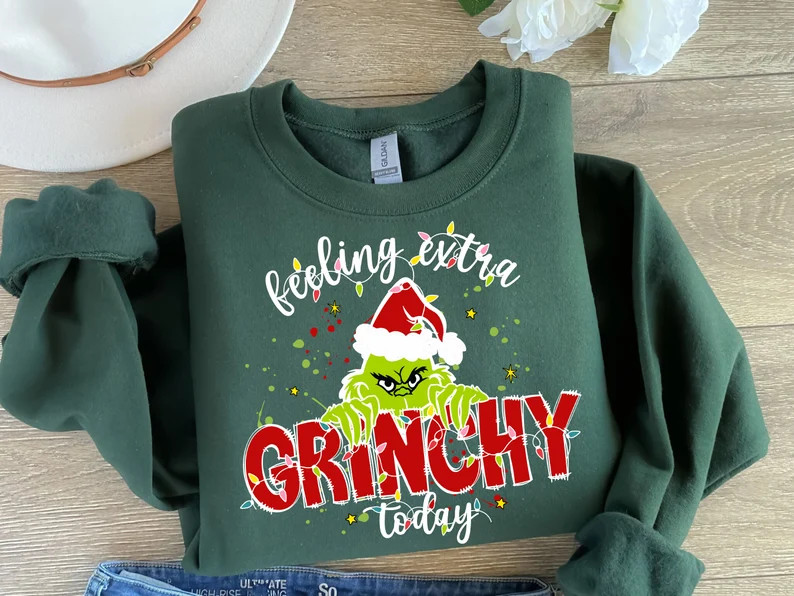 Feeling Extra Grinchy Today Christmas Sweatshirt, Funny Grinch Shirt, Grinch Sweatshirt, Grinchma... | Etsy (US)