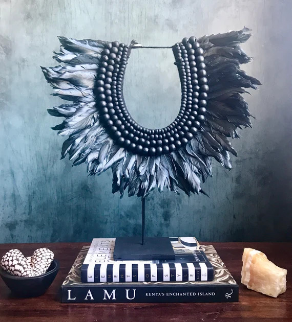 Black Feather & Bead Necklace on Stand Feathers Boho Chic | Etsy | Etsy (US)