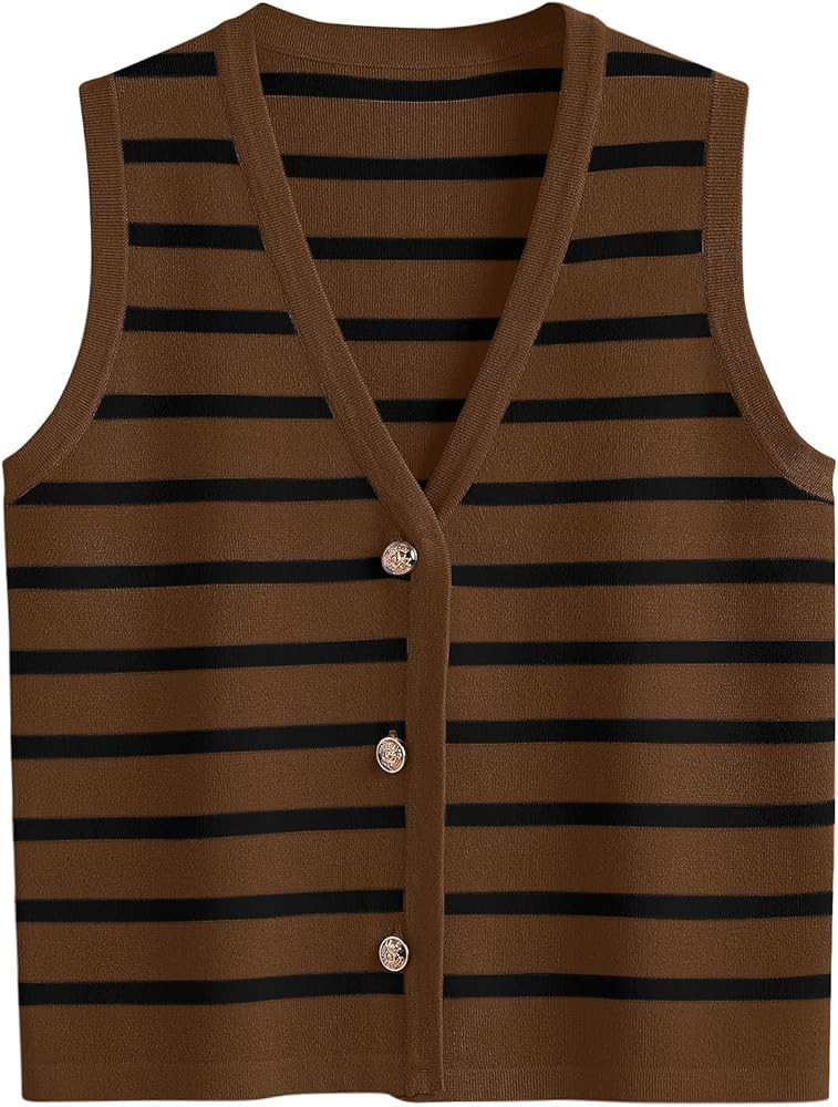LILLUSORY Summer Vest Tops for Women 2025 Striped Sweater Vests Vacation Button Up Outfits Spring... | Amazon (US)