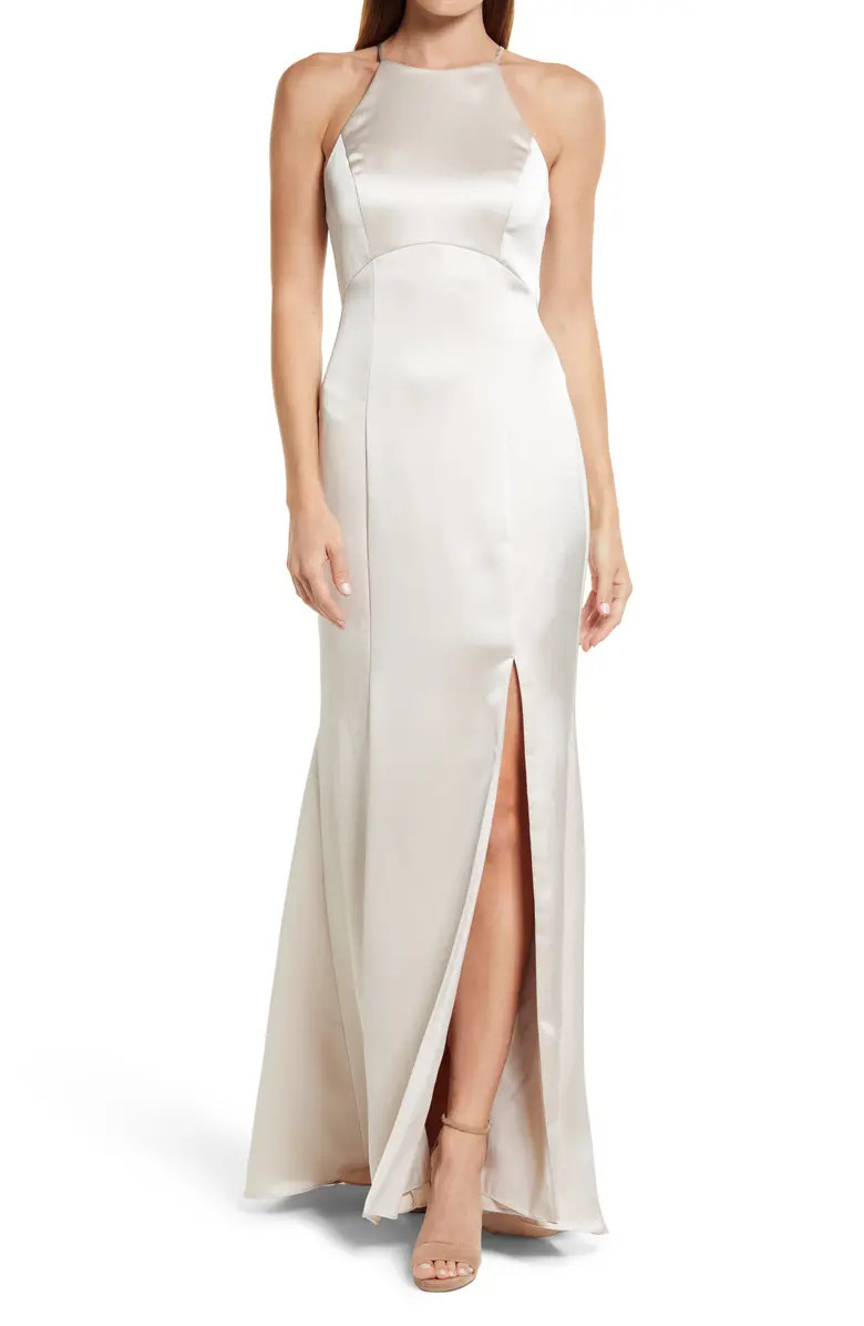 Amsale Imani Halter Neck Satin Gown | Nordstrom | Nordstrom