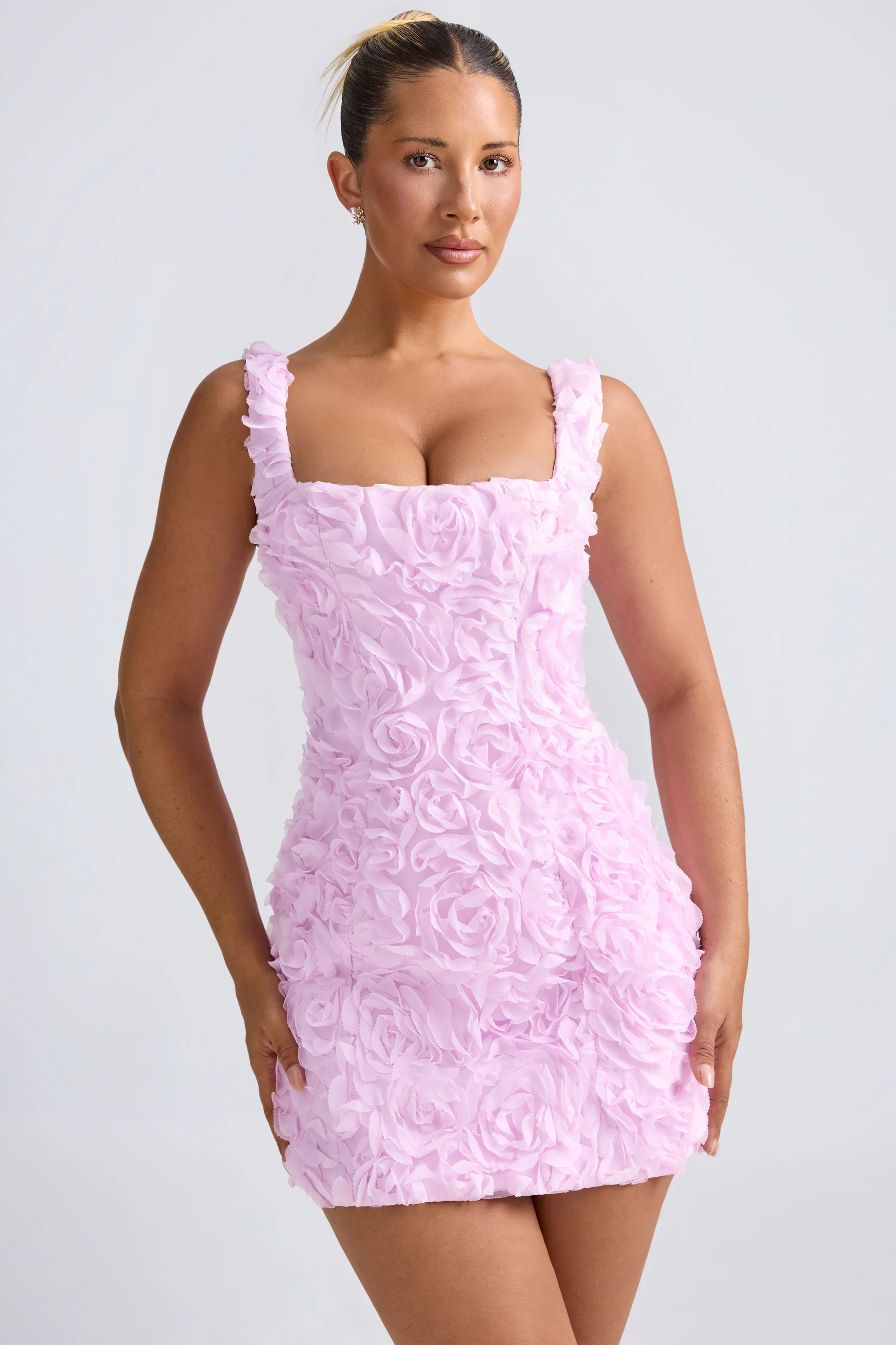 Floral-Appliqué Corset Mini Dress in Lilac | Oh Polly