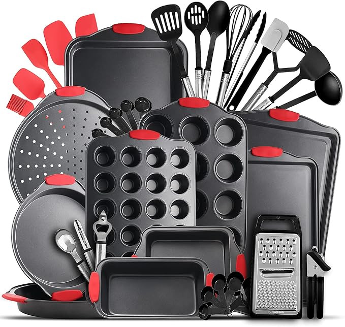 Baking Pan Set, 39 Piece Premium Baking Set, Nonstick Bakeware Sets BPA Free, Cookie Sheets for B... | Amazon (US)